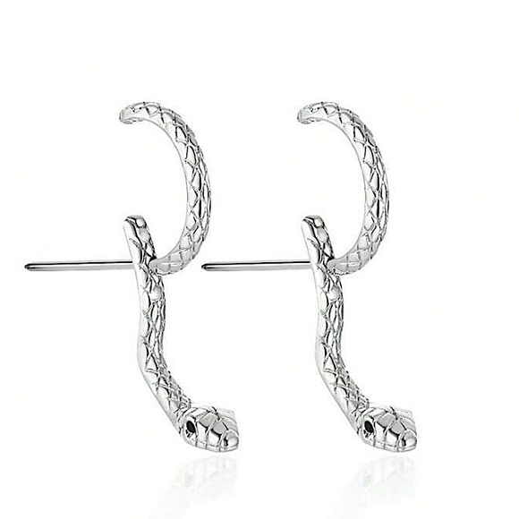 Silver Snake Earrings Creative Design Trendy - Picture 3 of 4